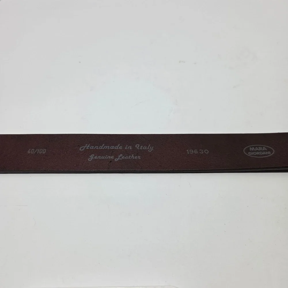 Mara Giordani Leather Belt 40/100 M/L Brown Handmade Italy Antique Brass Buckle